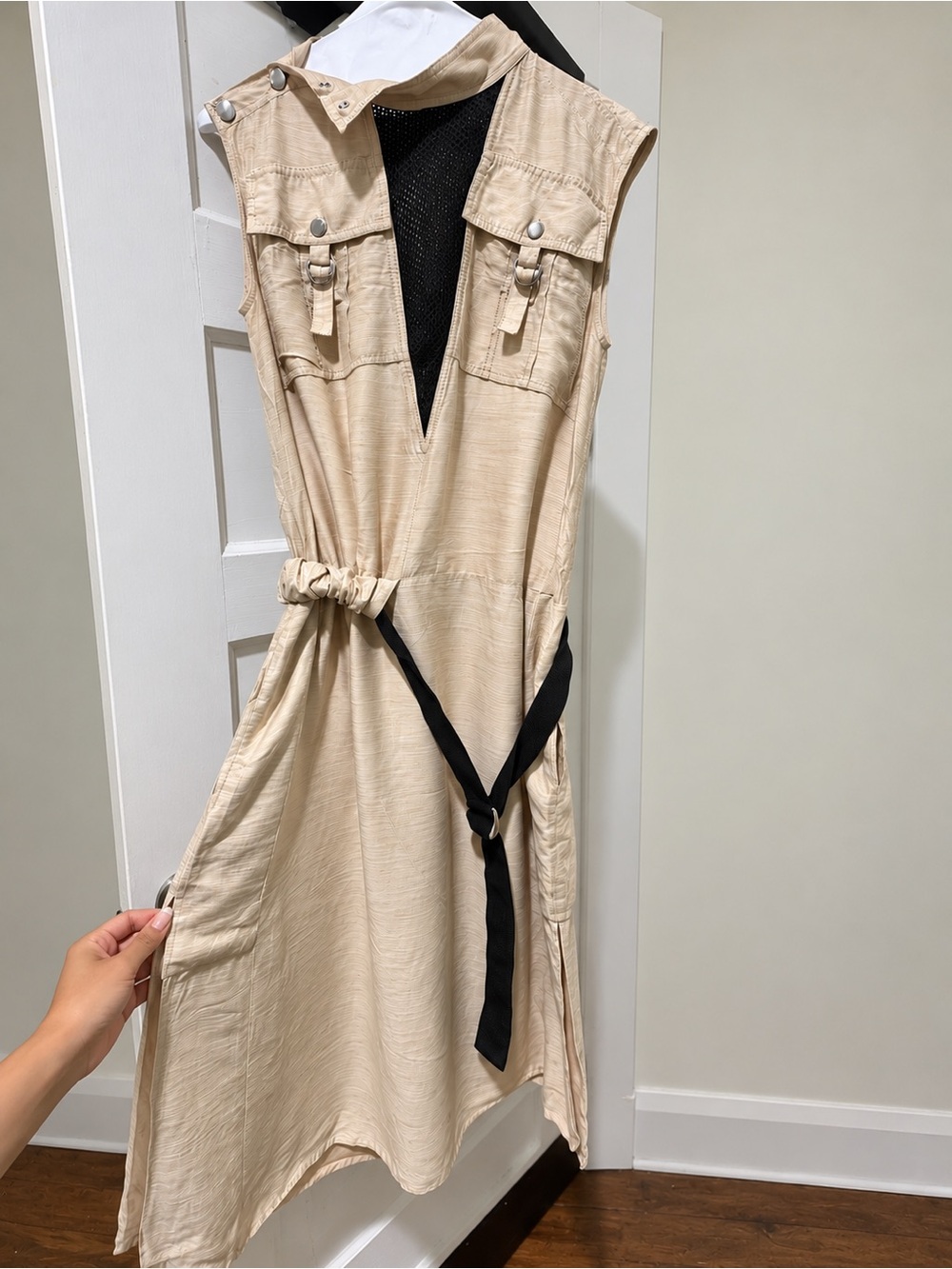 Kenzo midi Beige Sleeveless dress with Black Belt